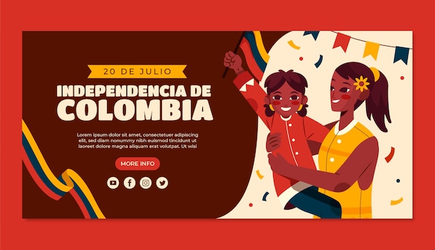 Gratis vector plat horizontaal bannermalplaatje voor de viering van de colombiaanse onafhankelijkheidsdag