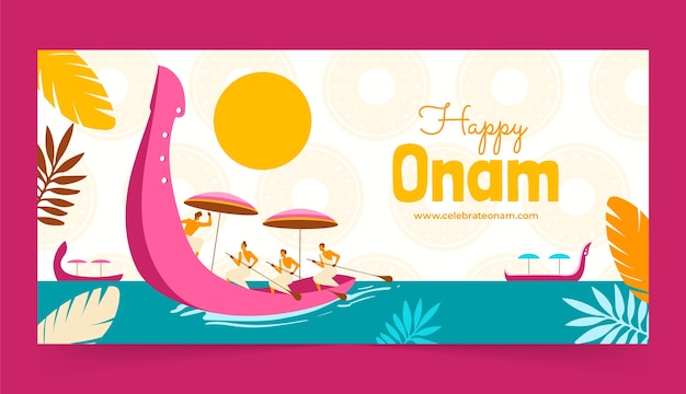 Gratis vector plat horizontaal bannermalplaatje voor de viering van het onam-festival