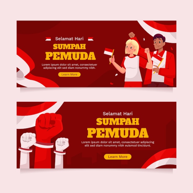 Gratis vector plat horizontaal bannermalplaatje voor indonesische sumpah pemuda