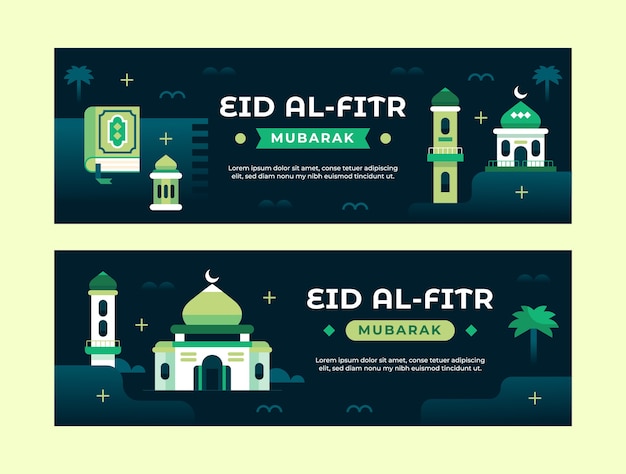 Plat horizontaal bannermalplaatje voor islamitische eid al-fitr festivalviering