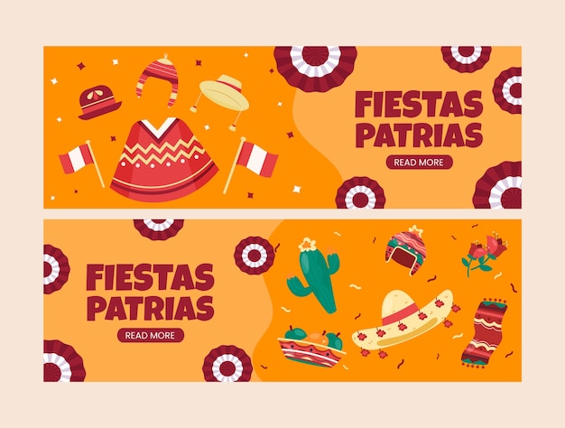 Plat horizontaal bannermalplaatje voor peruaanse fiestas patrias-vieringen