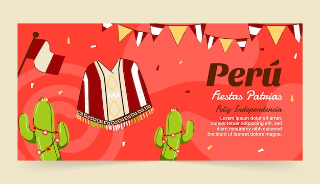 Gratis vector plat horizontaal bannermalplaatje voor peruaanse fiestas patrias-vieringen