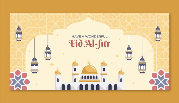 Plat horizontaal spandoeksjabloon voor eid al-fitr-viering