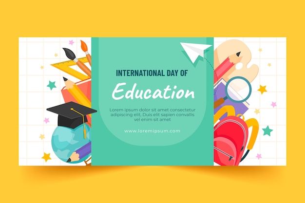 Gratis vector plat horizontaal spandoeksjabloon voor internationale dag van het onderwijs