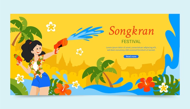 Gratis vector plat horizontaal spandoeksjabloon voor songkran waterfestival