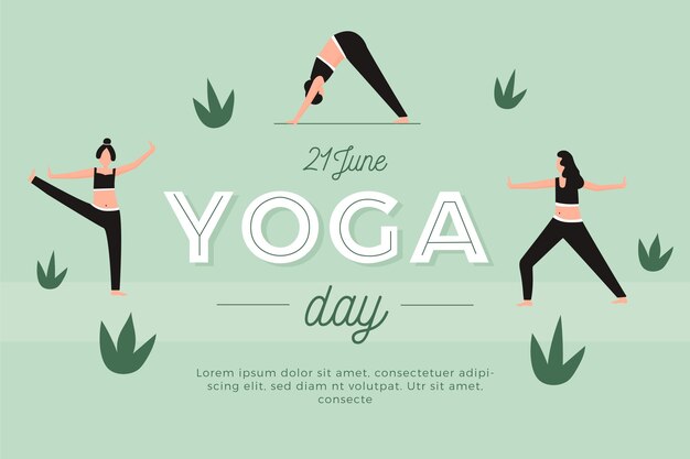 Plat internationale dag van yoga en bladeren