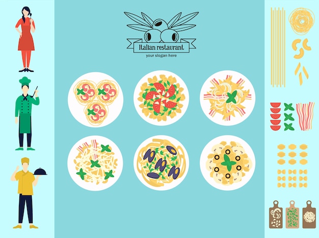 Plat italiaans restaurant infographic concept