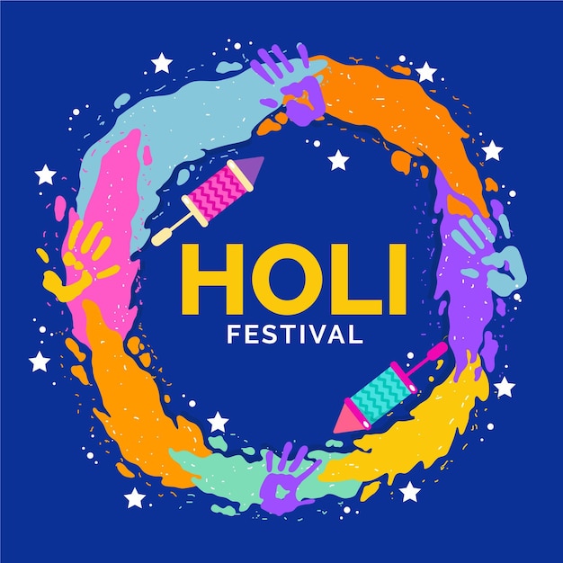 Plat kleurrijke holi festivalviering