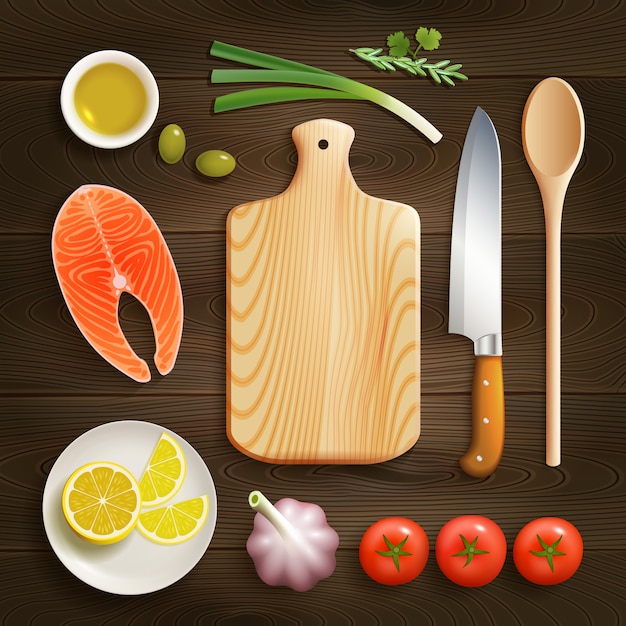 Gratis vector plat leggen koken donkere achtergrondafbeelding