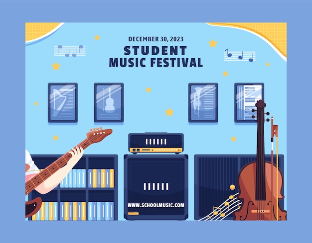 Gratis vector plat muziekonderwijs en schoolfotocall-sjabloon