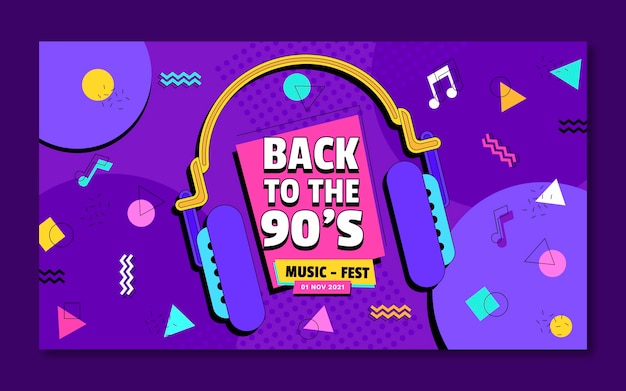 Gratis vector plat ontwerp 90s nostalgisch muziekfestival youtube thumbnail