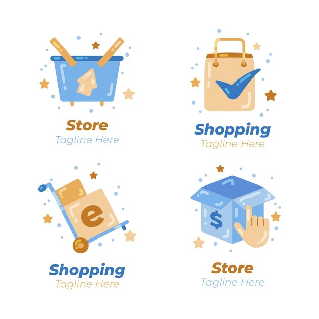 Plat ontwerp e-commerce logo's pack