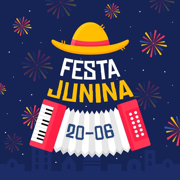 Plat ontwerp festa junina vuurwerk