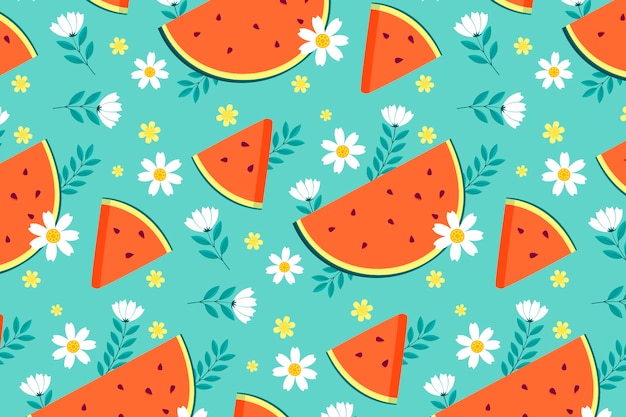 Gratis vector plat ontwerp fruit en bloemmotief