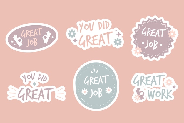 Gratis vector plat ontwerp goed werk en geweldige stickercollectie