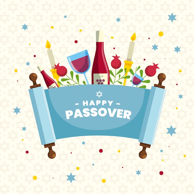 Gratis vector plat ontwerp pesach-evenement met wijn