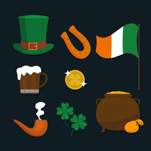 Gratis vector plat ontwerp st. patrick's day-elementen