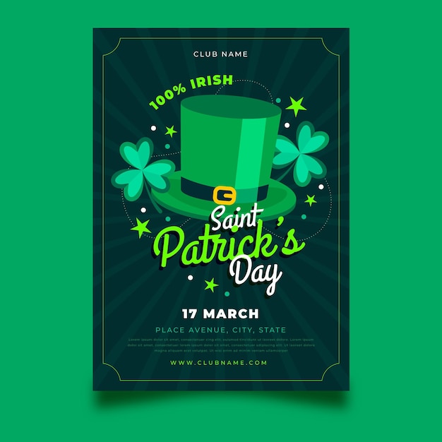 Gratis vector plat ontwerp st. patrick's day flyer-sjabloon