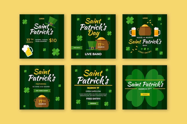 Plat ontwerp st. patrick's day instagram-berichten