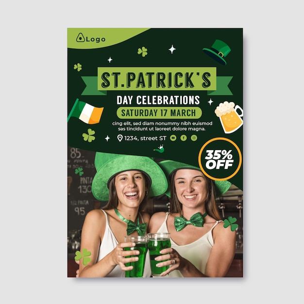 Plat ontwerp st. patrick's day poster sjabloon