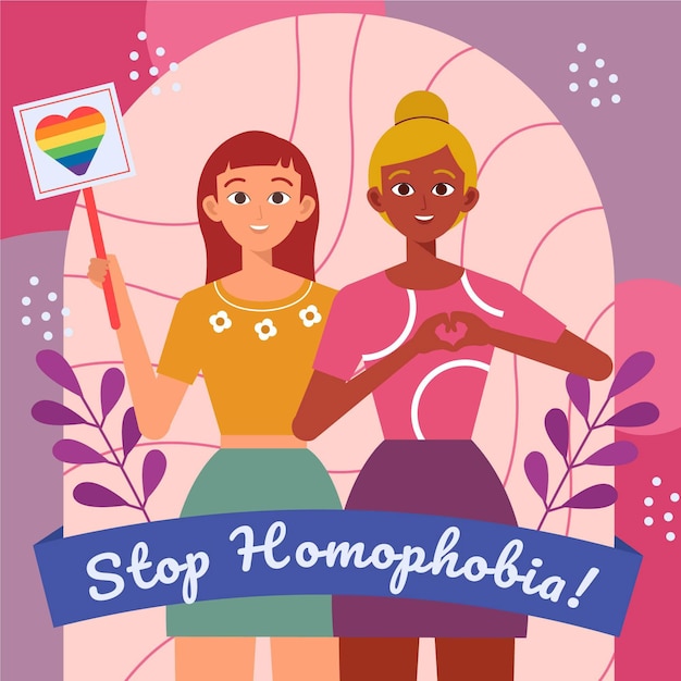 Gratis vector plat ontwerp stop homofobie met vlag