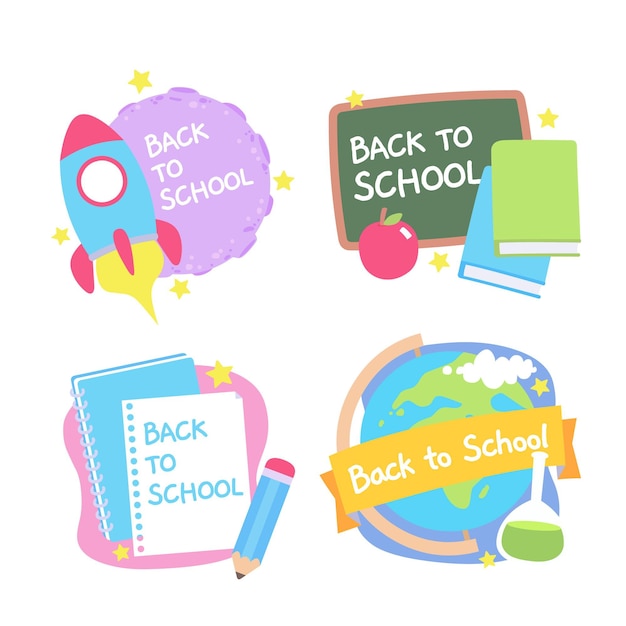 Gratis vector plat ontwerp terug naar school badges collectie