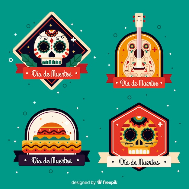 Plat ontwerp van dia de muertos labelcollectie