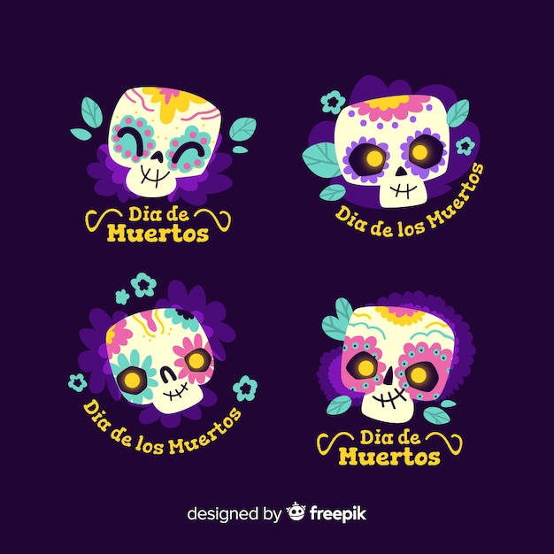 Plat ontwerp van dia de muertos labelcollectie