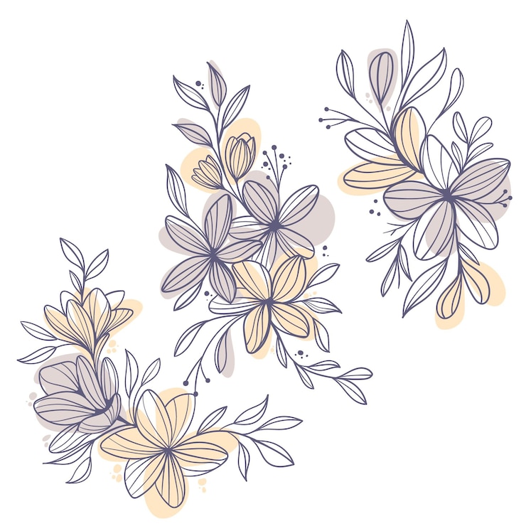Gratis Vector plat ontwerp van lineaire bladeren en bloemen