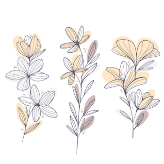 Plat ontwerp van lineaire bladeren en bloemen