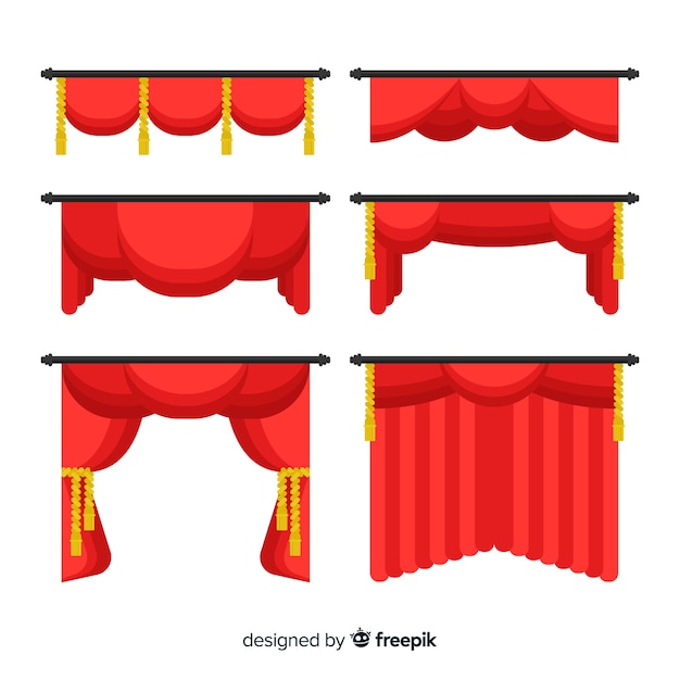 Gratis vector plat rood gordijnpakket