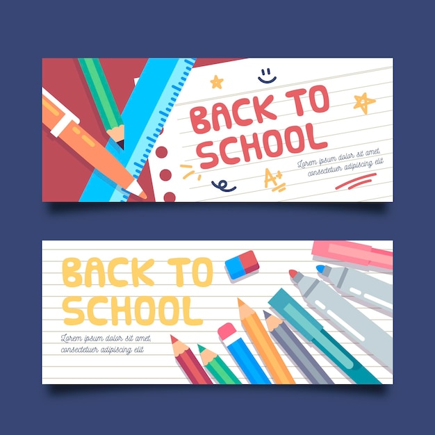 Gratis vector plat terug naar school banners