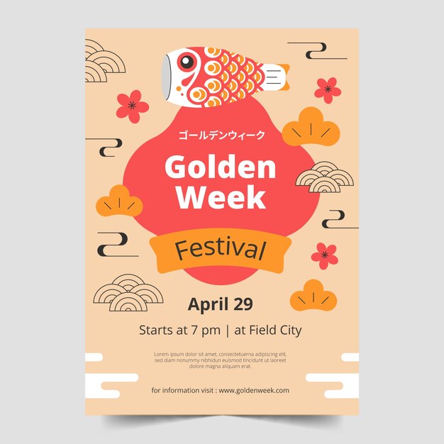 Plat verticaal flyer-sjabloon voor de viering van de gouden week