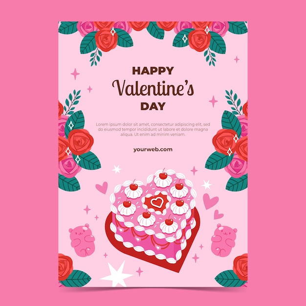 Plat verticaal flyer-sjabloon voor valentijnsdagviering