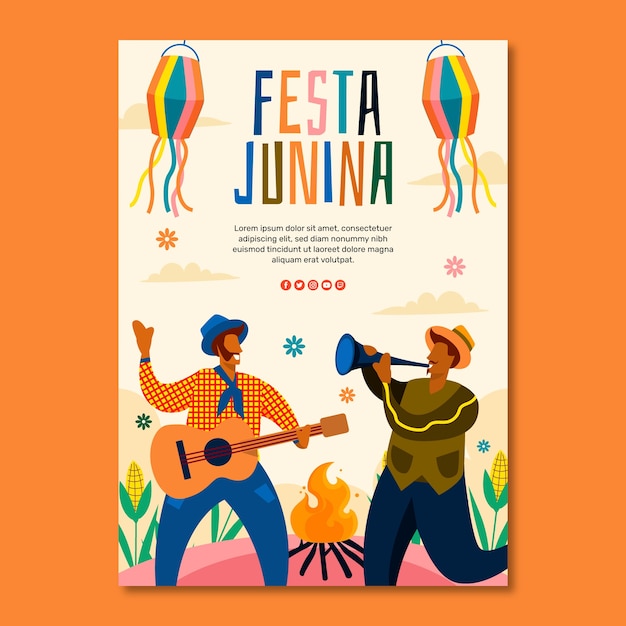 Plat verticaal postersjabloon voor braziliaanse fetas juninas-feesten