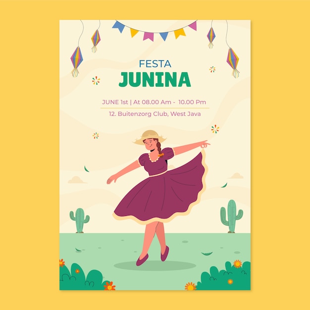 Plat verticaal postersjabloon voor braziliaanse fetas juninas-feesten