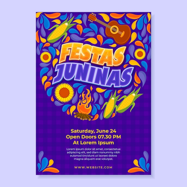Gratis vector plat verticaal postersjabloon voor braziliaanse fetas juninas-feesten