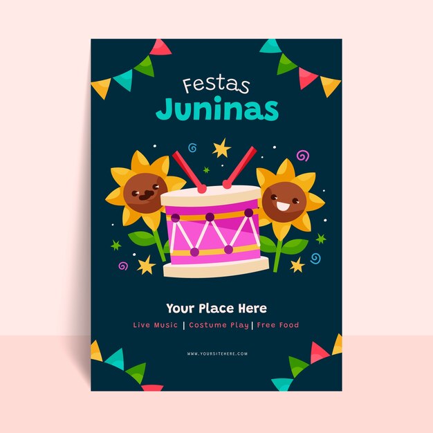 Plat verticaal postersjabloon voor de viering van braziliaanse fetas juninas
