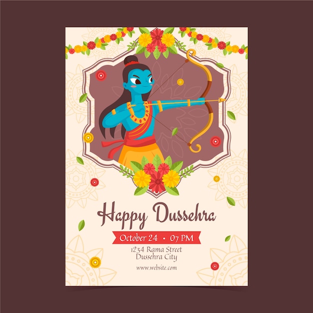 Gratis vector plat verticaal postersjabloon voor de viering van het dussehra-festival