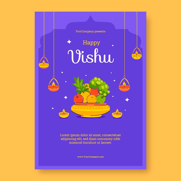 Gratis vector plat verticaal postersjabloon voor de viering van het vishu-festival