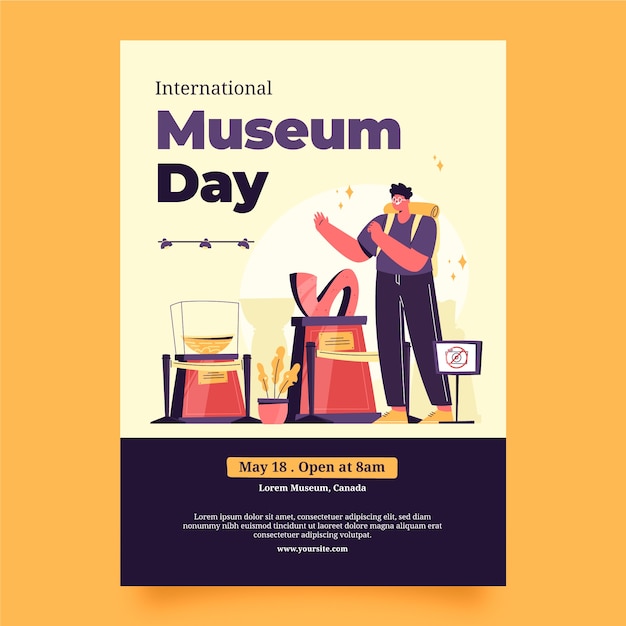 Plat verticaal postersjabloon voor internationale museumdag