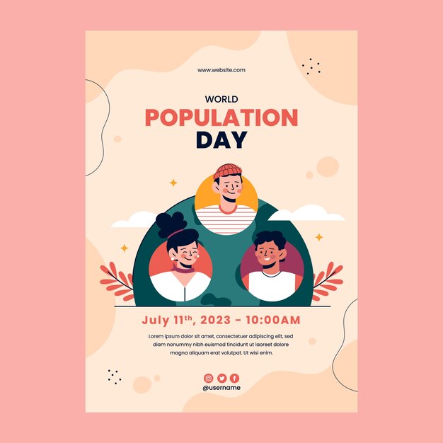 Plat verticaal postersjabloon voor wereldbevolkingsdag