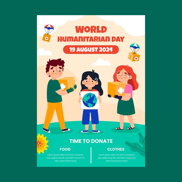 Plat verticaal postersjabloon voor werelddag voor humanitaire hulp