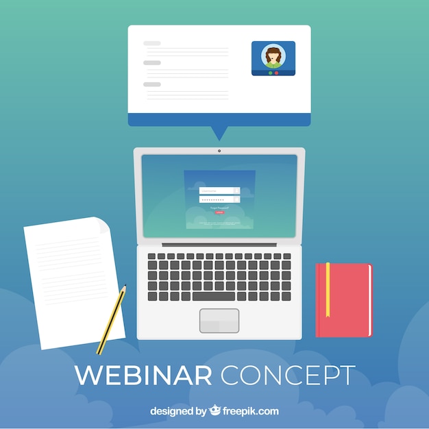 Gratis vector plat webinarontwerp met laptop