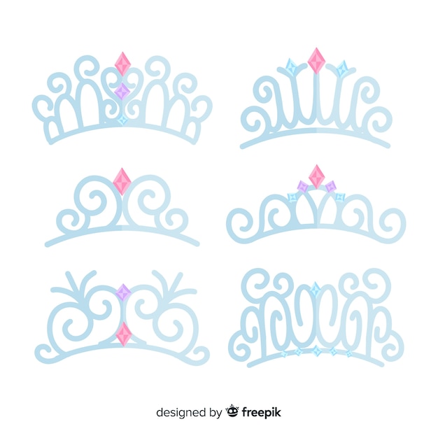 Gratis vector plat zilveren prinsessen tiara pakket