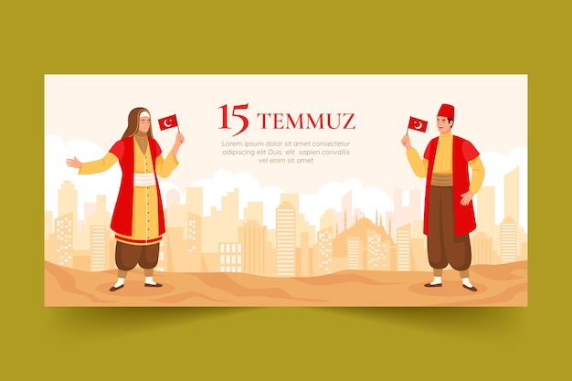 Gratis vector platte 15 temmuz horizontale bannermalplaatje