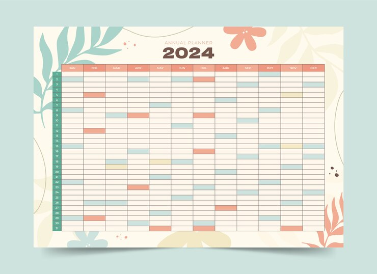 Gratis Vector platte 2024 jaarlijkse planner sjabloon