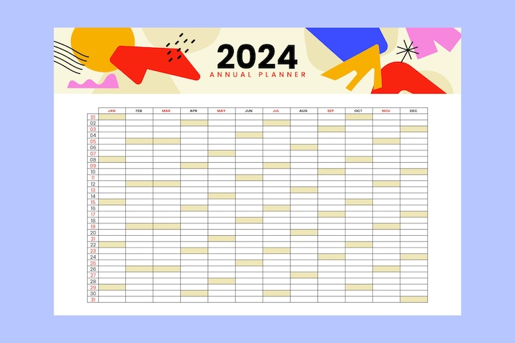 Gratis Vector platte 2024 jaarlijkse planner sjabloon