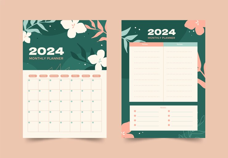 Gratis Vector platte 2024 maandelijkse planner sjabloon