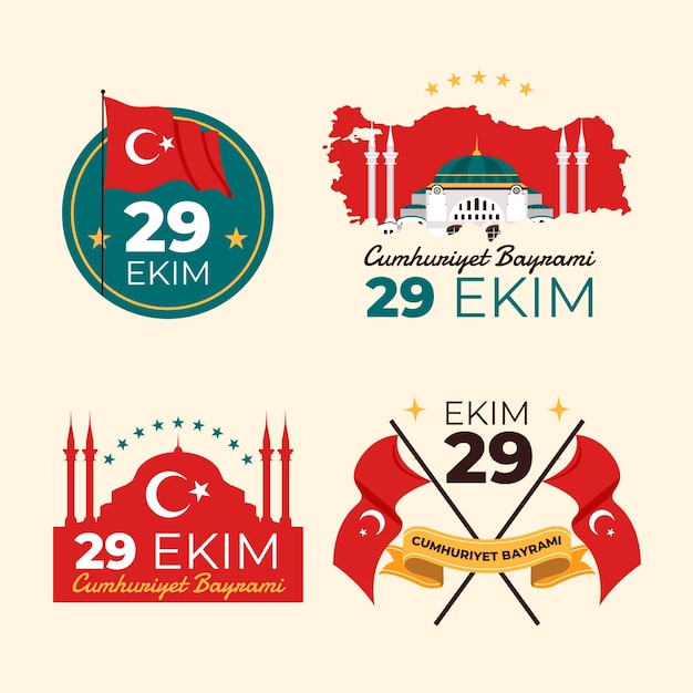 Gratis vector platte 29 ekim-badgescollectie